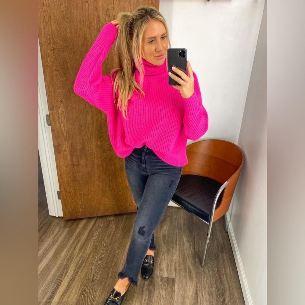 NWOT FRENCH CONNECTION Pink Puff Sleeve Turtleneck Sweater XS